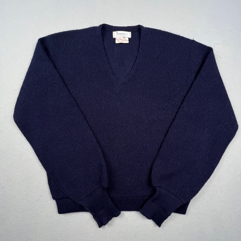 Thane Mohair Wool Sweater Mens Medium Blue V-Neck Vintage‎ 60s Fuzzy Ivy League